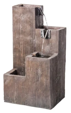HEISSNER Gartenbrunnen "Stufenbrunnen LED", Holzfarben, 26x21x49cm (016647-00)